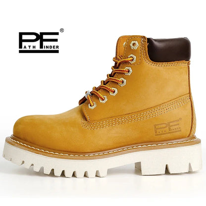 Fashion Men's Genuine Leather Motorcycle Boots Outdoor Non-slip Wear-resistant Tooling Boots Warm Winter Mid-calf Boots Women
