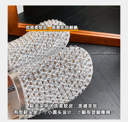 Summer Shoes for Women Slippers Luxury Rhinestone Rivets Casual Sandals Mesh Slip-on Loafers