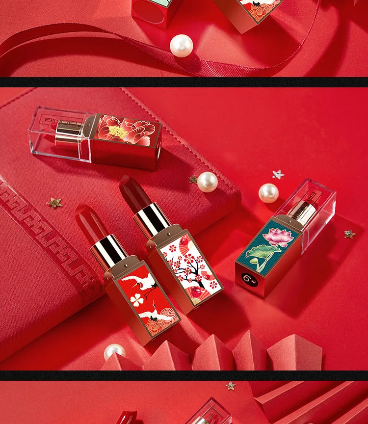 6pcs/set Chinese Style Lipstick Gift Set Box Lasting Moisturizing Nourishing Red Lip stick Cosmetics Women Beauty Makeup Set