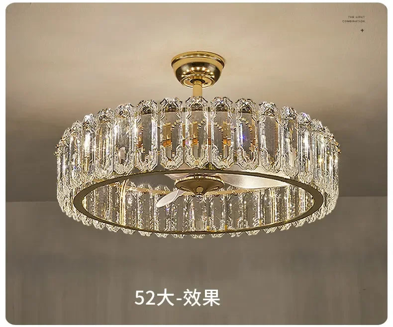 Nordic Luxury Crystal Ceiling Fan Light Modern Minimalist Dining Room Hotel Pendant Lights Living Room Bedroom Silent Fan lamp