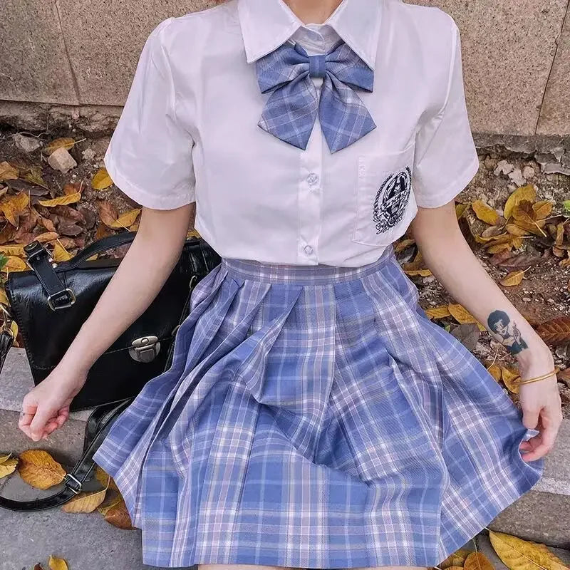 Romantic Purple Uniform JK Set Women 2025 Summer High Waist Skirts Korean Style Pleated Skirts Shirt And Tie For Cute Girls Suit