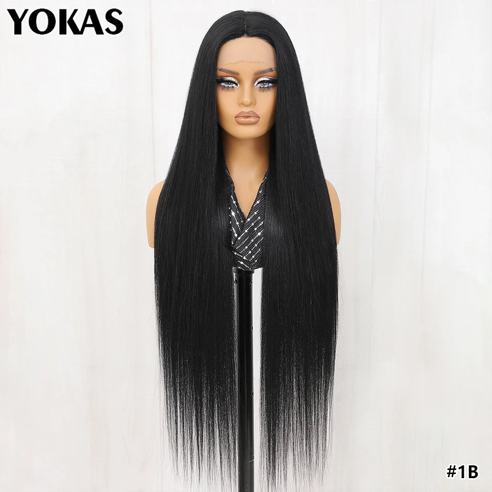40 Inch Synthetic Lace Front Wigs For African Women T Part Lace High Temperature Fiber Straight Lace Wigs For Afro Female