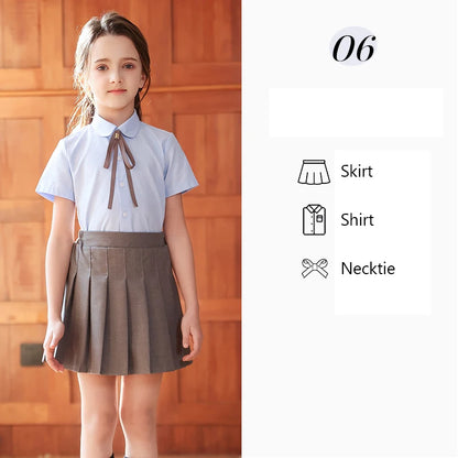 Children Summer Kindergarten School Uniforms Girls Pleated Skirts JK Suit Boys Shirt Shorts Bowtie Wedding Performance Costume