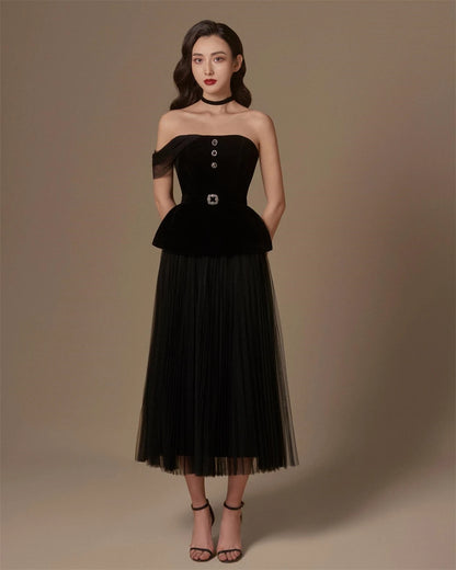 Customized Yipeisha Simple Modern Style Formal Evening Strapless A-line Button Draped s Bespoke Occasion Dresses