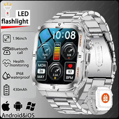 New Men's Smart Watch LED Flashlight waterproof Outdoor Sports Watch Health Monitoring Fitness tracker Suitable for IOS Android
