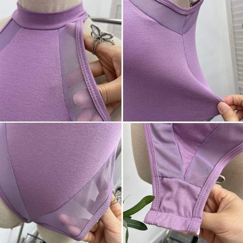 ISAROSE Summer Sexy Bodysuit for Women Stretch Braless Solid Color Back Zipper Sleeveless Basic Design Slim Halter Jumpsuit