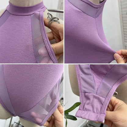 ISAROSE Summer Sexy Bodysuit for Women Stretch Braless Solid Color Back Zipper Sleeveless Basic Design Slim Halter Jumpsuit