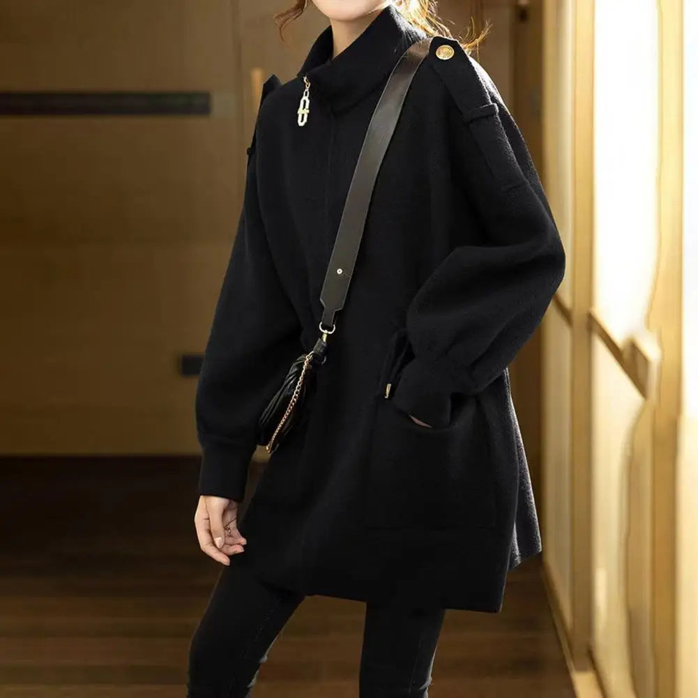 Women Coat Stylish Women's Winter Coat with Stand Collar Thick Long Sleeves Big Pockets Fashionable for Cold for Outdoor