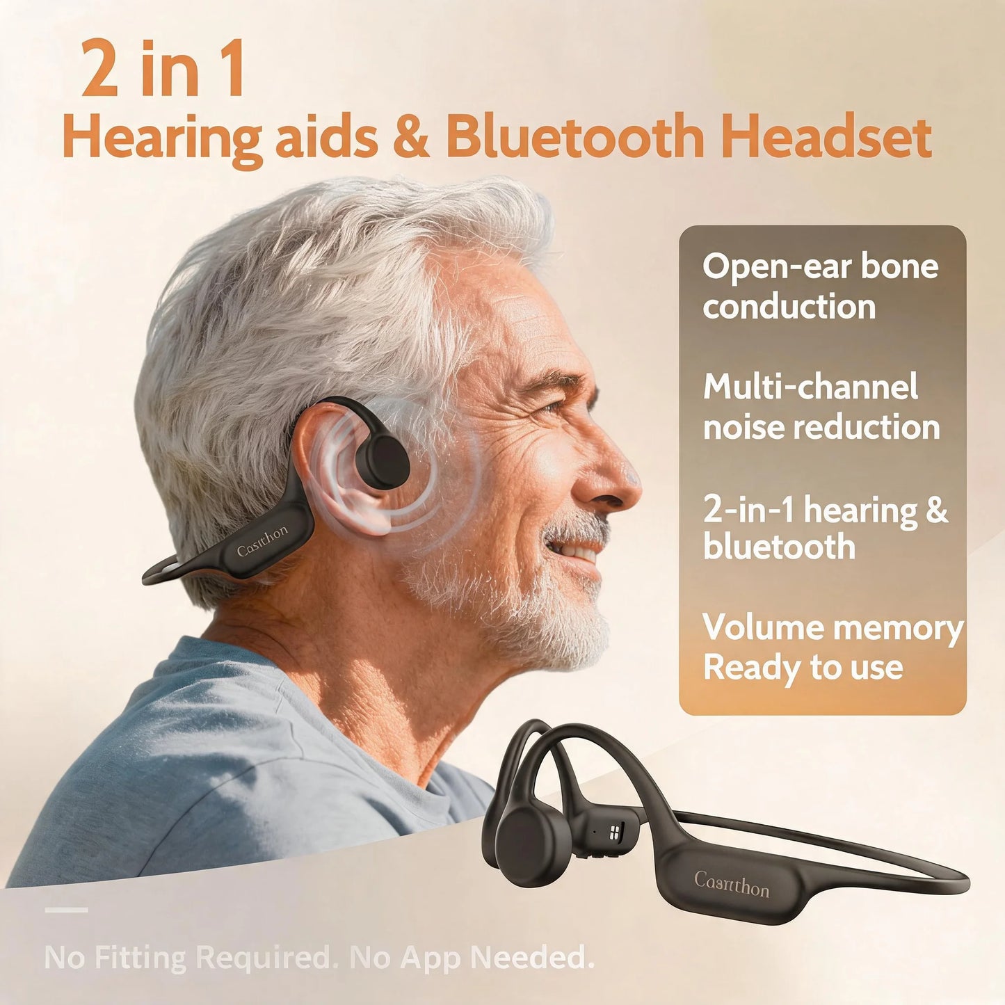 Open-Ear Bone Conduction Hearing Bluetooth Headphones for Deaf Multi-Channel Rechargeable Hearing Aids Headset Noise Reduction
