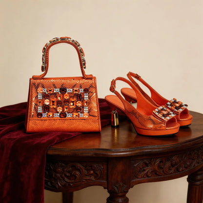 Fashion Women Shoes and Bags To Match Set Nigeria Party African Shoe and Bags Set for Wedding Rhinestone Elegant Pumps for Lady