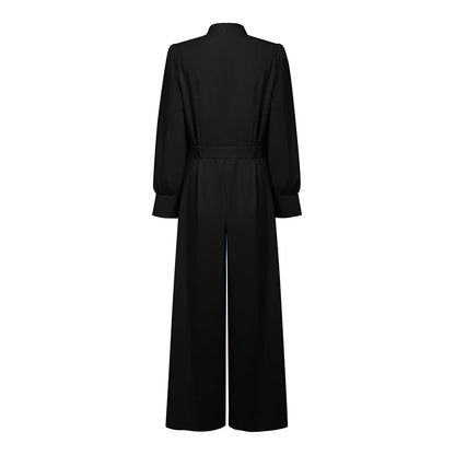 ZANZEA Fashion Women Jumpsuits 2026 Spring Overalls Pants Elegant OL Work Wide Leg Trousers V Neck Long Sleeve Romper Streetwear