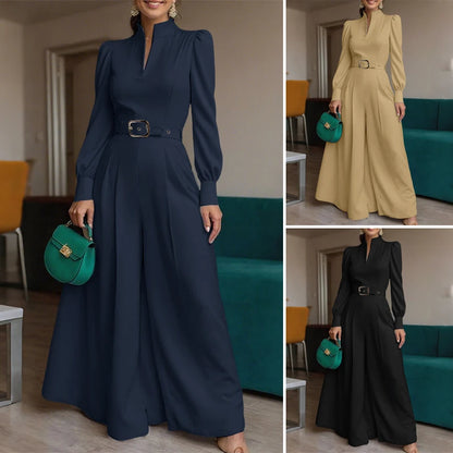 ZANZEA Fashion Women Jumpsuits 2026 Spring Overalls Pants Elegant OL Work Wide Leg Trousers V Neck Long Sleeve Romper Streetwear