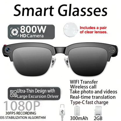 New Smart Glasses Take Photos and Videos Real-Time Translation Voice Assistant Translation 2GB Memory 800W Camera Smart Glasses