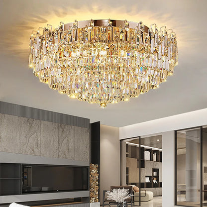 Modern Crystal Pendant Luxury Ceiling Chandelier LED Hanging Lamp for Living Dining Room Bedroom Home Decor Gold Luster Lighting