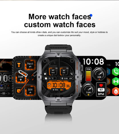 New Men's Smart Watch LED Flashlight waterproof Outdoor Sports Watch Health Monitoring Fitness tracker Suitable for IOS Android