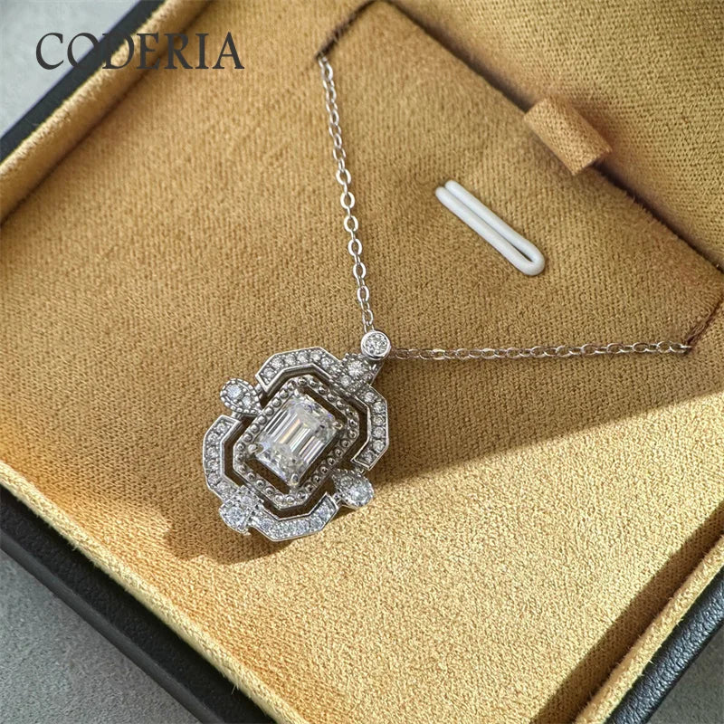 100% 925 Sterling Silver Moissanite Necklace Pass Diamond Test D Color 1CT Emerald Cut Women Pendant Best Selling Jewelry