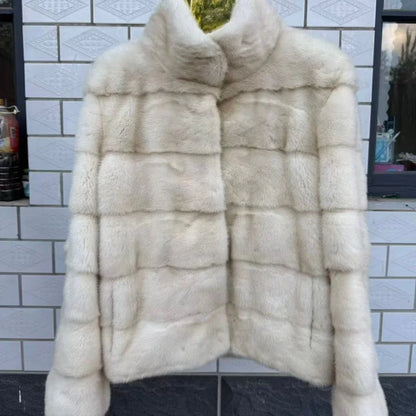 Black Horizontal Lapel Ladies' High-End Mink Fur Coat, Handcrafted