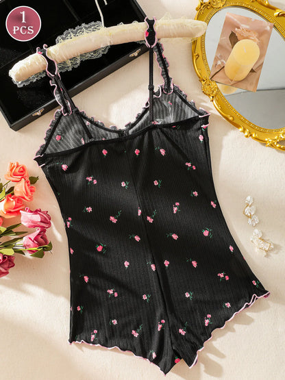 Women's One-Piece Sleeveless Pajama Jumpsuit, Suitable for Sleeping and Casual Wear, Women's Loungewear