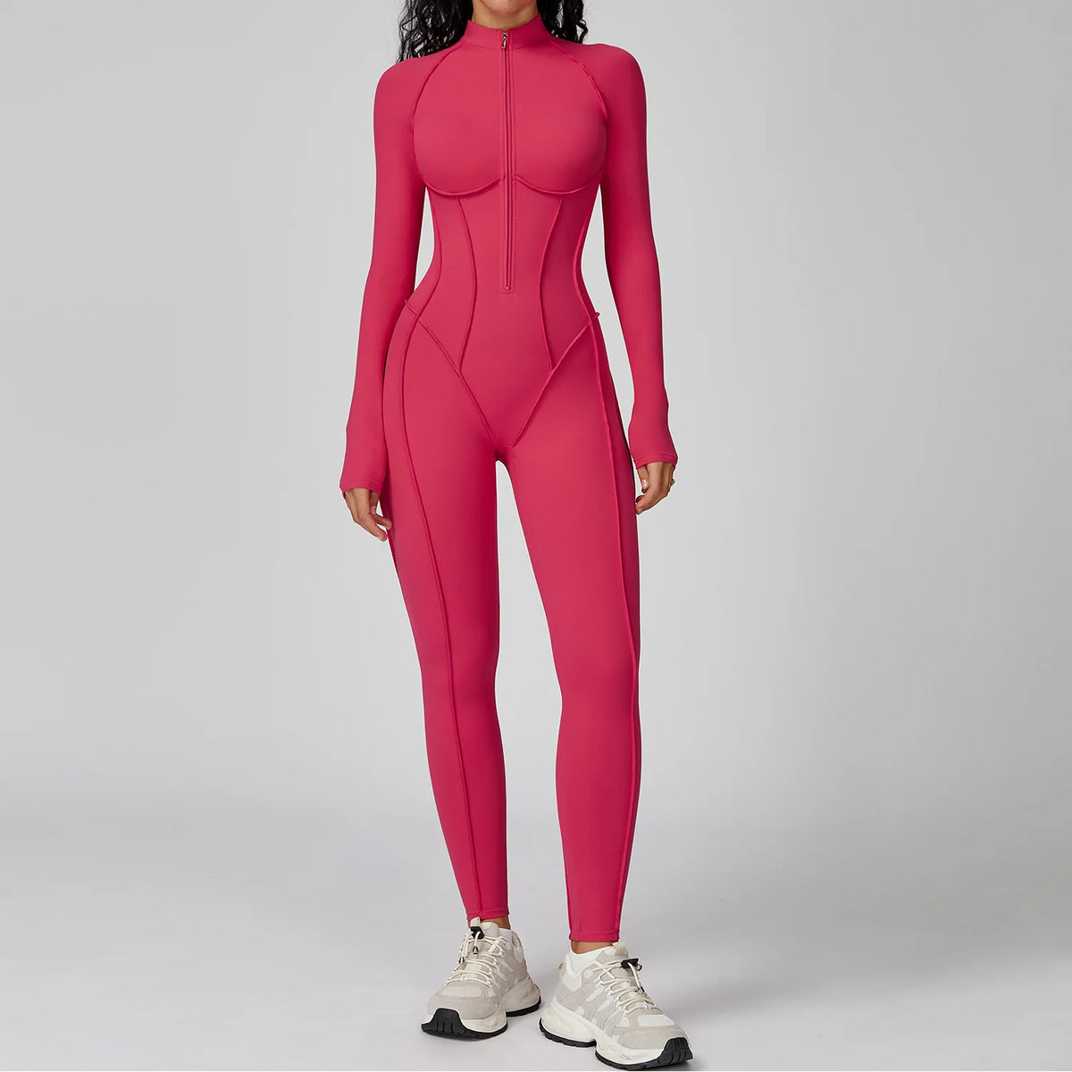 Women Yoga Bodysuit Long Sleeved Tracksuits Gym Zipper Jumpsuits Sports One Piece Workout Bodycon Jumpsuits Tights Suit