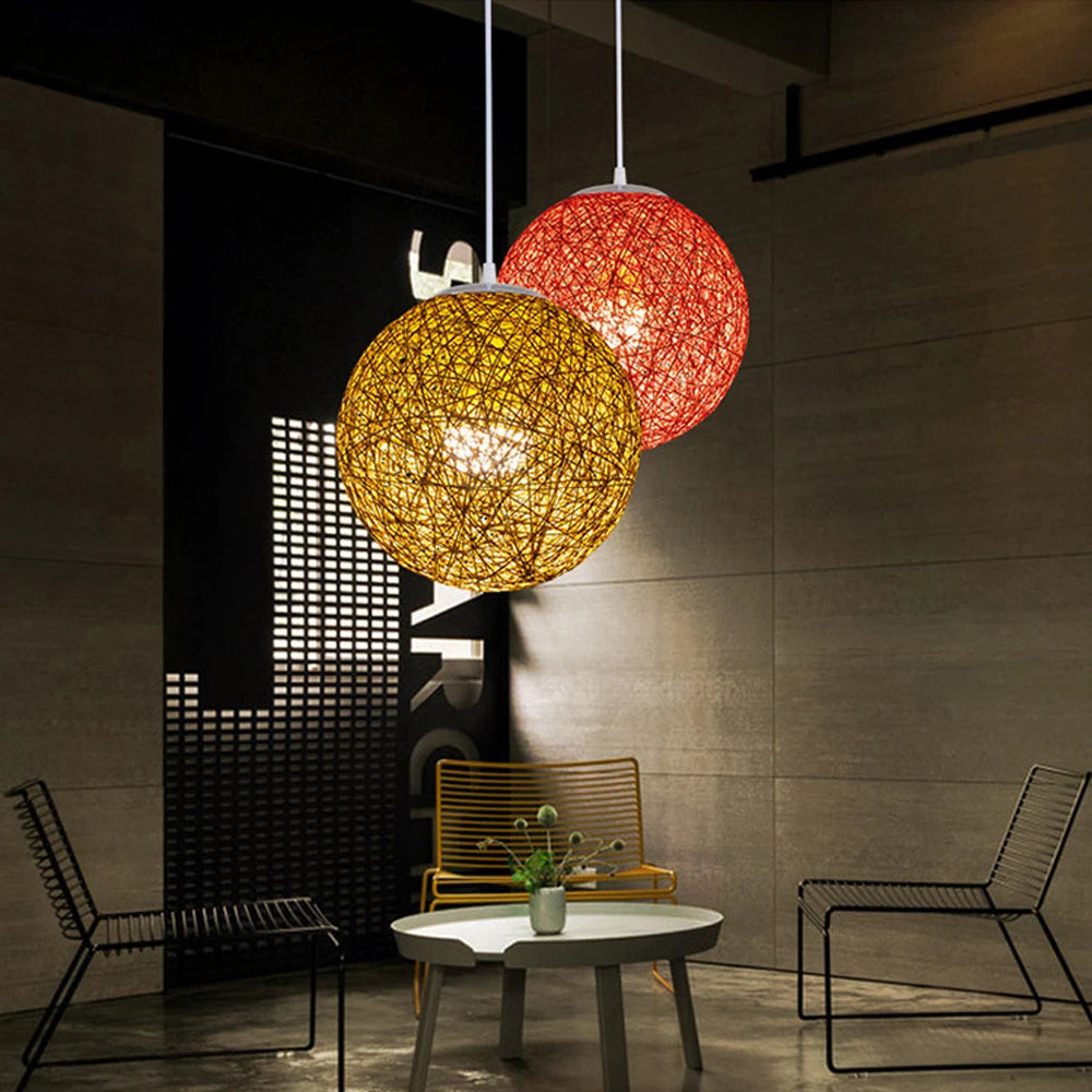 Nordic Hand-woven Rattan Pendant Lights Ceiling Chandelier Modern Hanging Lamps Restaurant Living Room Kitchen Lighting Fixtures