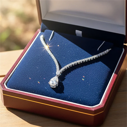 6Carat Pear Cut Full Moissanite Tennis Necklace for Women V-shape 3mm Round Cut Diamond S925 Silver WaterDrop Riviera Necklaces