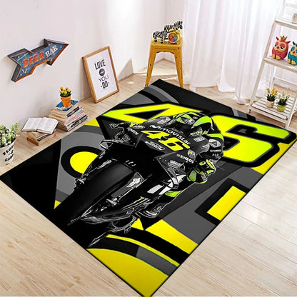 The Doctor Cartoon Yellow Carpet Mat Racing Theme Living Room Rug with Number 46 Signature Home Non-Slip Play Rugs for Bedroom