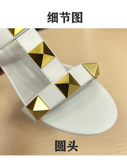 Women's Heels Sandals Gladiator Summer Luxury Brand Designer Rivets Open Toe Slipper Slingbacks Comfortable Ladies Shoes Women