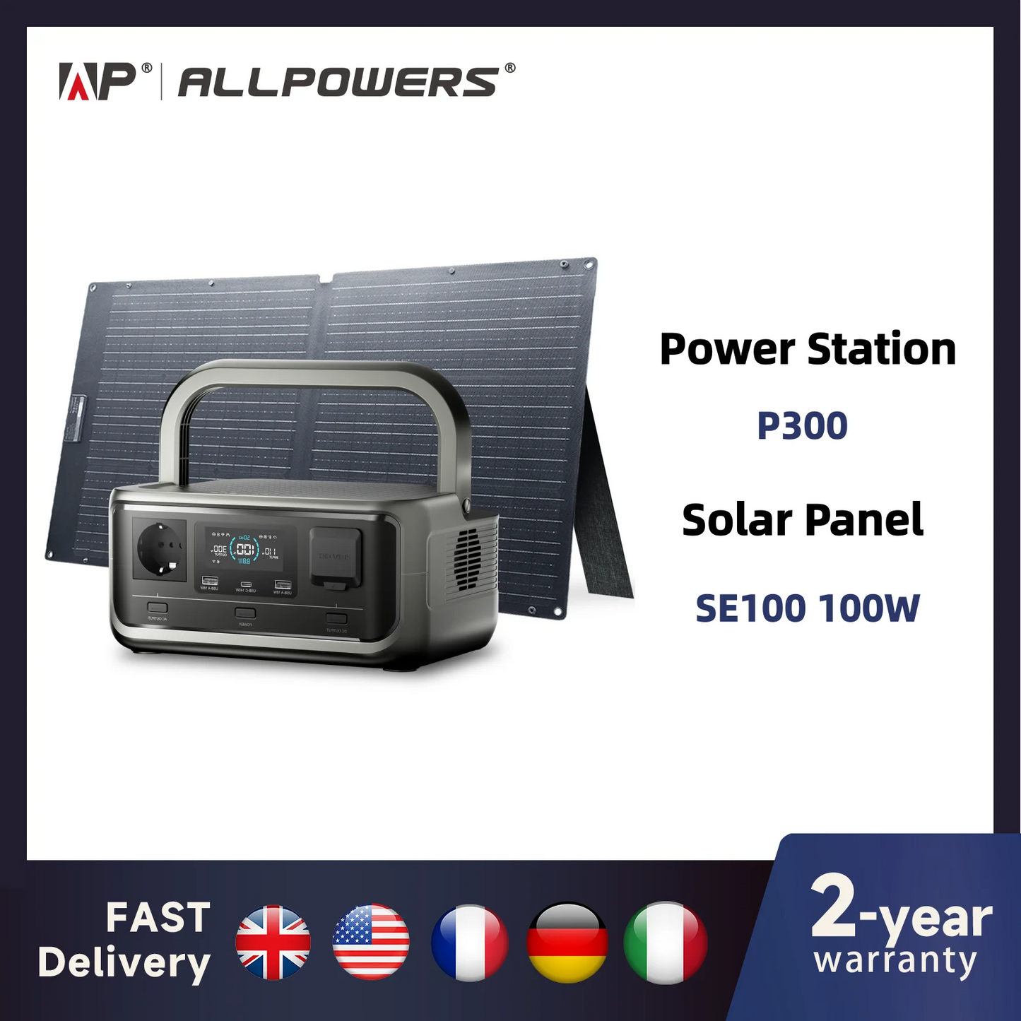 ALLPOWERS VOLIX P300 Portable Power Station 256Wh LiFePO4 Battery with 100W Monocrystalline Solar Panel for Outdoor Camping RV
