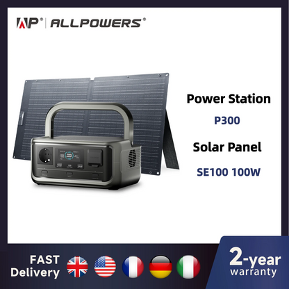 ALLPOWERS VOLIX P300 Portable Power Station 256Wh LiFePO4 Battery with 100W Monocrystalline Solar Panel for Outdoor Camping RV