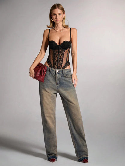 Lace Edge Bodysuits Women Slim Jumpsuits Summer Fashion Sexy Lingеrie Halter Bodyshaper Nightclub Breathable Mesh Shapewear Tops