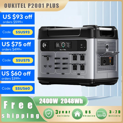 OUKITEL P2001 PLUS Portable Power Station 2400W Solar Generator 2048Wh Lifepo4 Battery Home Backup Outdoor Camping Mobile power