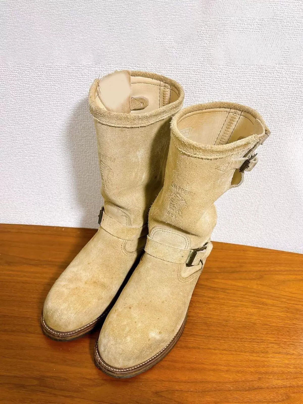 Handmade Vintage Velvet Khaki Work Boots Men's American Style Mid-Calf Retro Thick Bottom Belt Buckle Motor Vehicle Engineeri