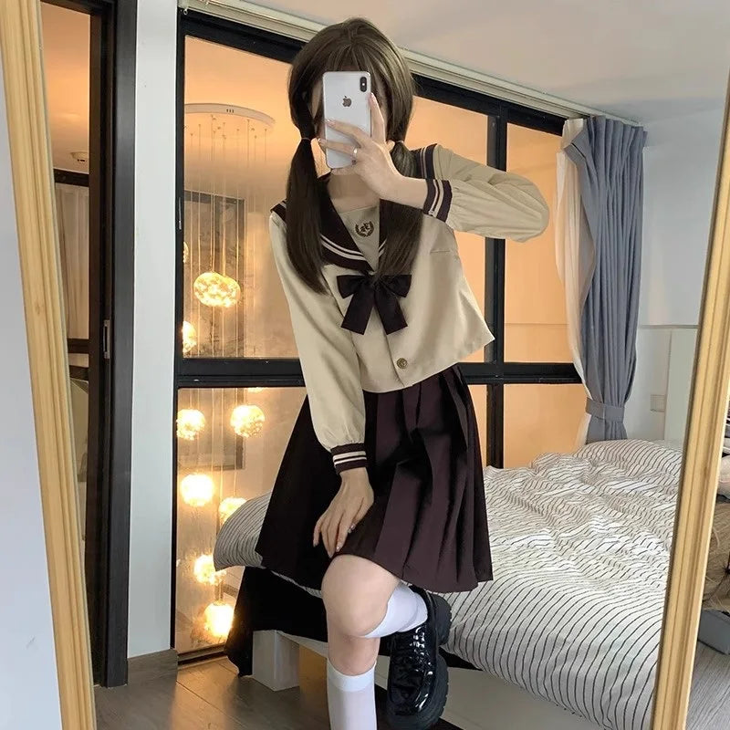 Student JK Uniform Women's High School Korean Chinese School Uniforms Navy Sailor Outfit Short Sleeve Suit Japan Seifuku Girl