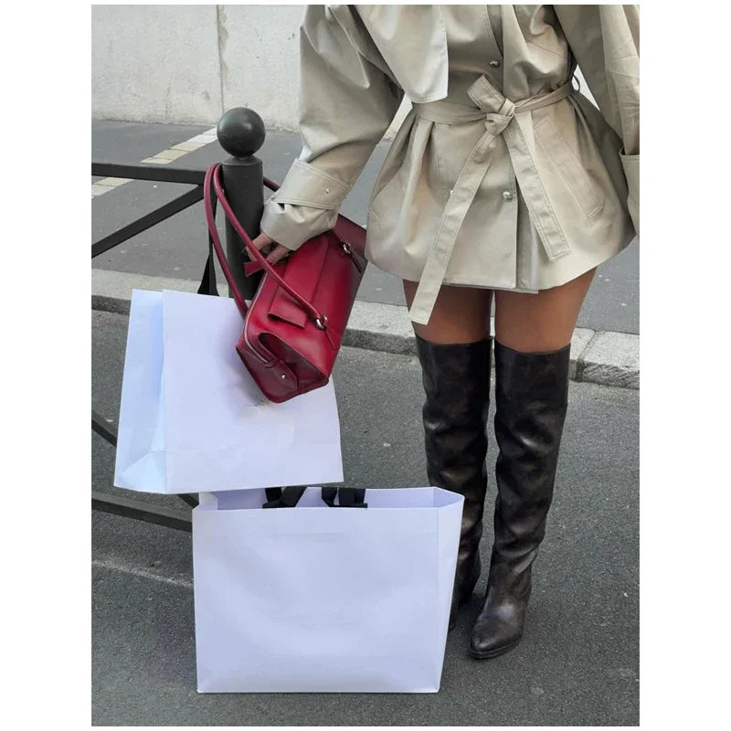 Fashion Stand Collar Short Trench Coat Women Solid Double-breasted Belt Jacket 2026 Autumn Lady Commuting Casual Outwear