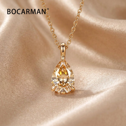 Bocarman Colorful Pear Moissanite Pendant on S925 Silver Chain GRA Iridescent Teardrop Whimsical Enchanting Gift