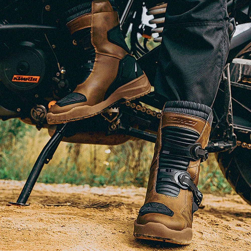 SCOYCO Motocross Boots Waterproof Motorcycle Boots Enduro Motorcyclist Shoes TPU Leather Anti-slip Motorbike High Top Boots