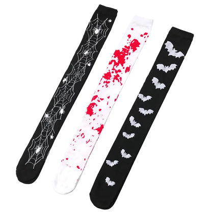 Women Halloween Socks Thigh High Stockings for Girls Black White Over Above Long Knee Sock Funny Cosplay Harajuku