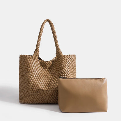 Large-Capacity Designer Knitting Fashion PU Leather Women's Shoulder Bag Handbags for Beach Travel Single-Shoulder Ladies Bag