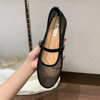 Mesh Ballet Flats Fishnet Luxury Brands Hollow Sandals Women Flats Shallow New Beach Retro Female Comfortable Shoes Breathable