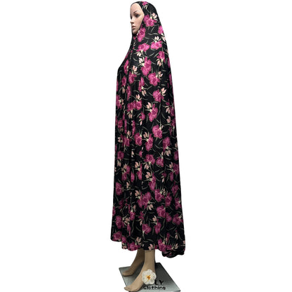 New Sleeveless Pullover Dress Women Prayer Garment Dubai Abaya Arab Jibab Flowers Print Loose Femme Khimar Kaftan Clothes 6XL