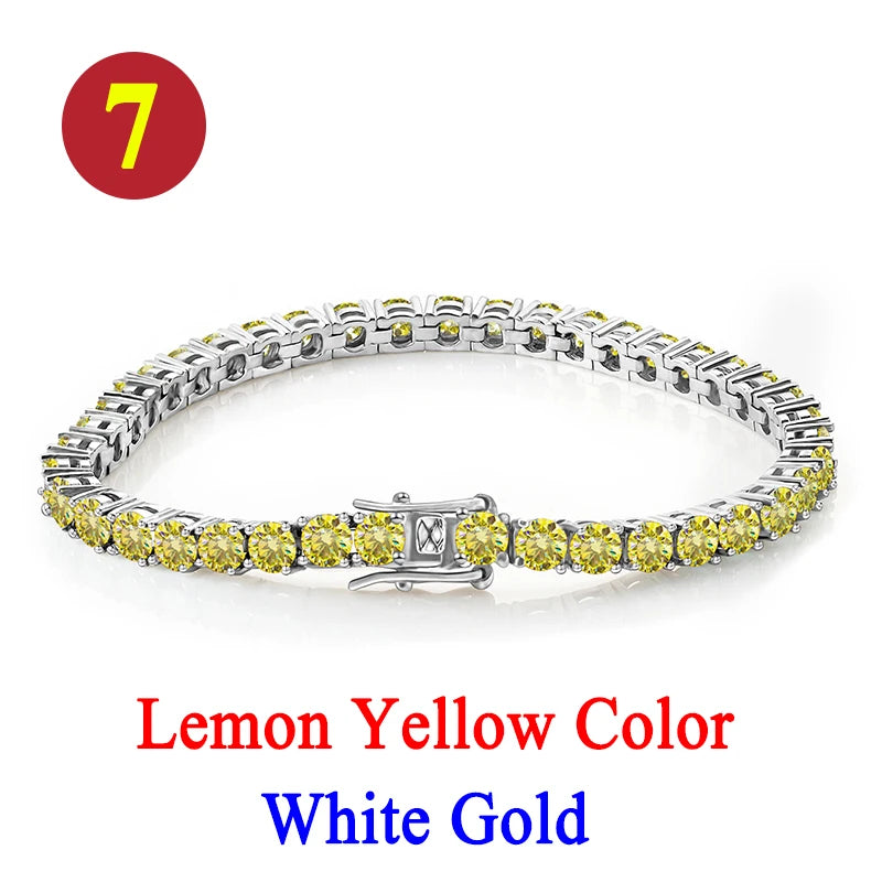 Colorful 3mm Luxury  Certified Moissanite Tennis Chain For Women 925 Sterling Silver Man Moissanite Bracelet Chain Hip hop