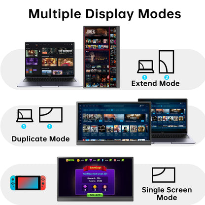 Portable Monitor 15.6 inch FHD 1080P - Ultra-Slim Portable Laptop Monitor with Kickstand - IPS Travel Monitor for Laptop PC, MAC, Phone, Xbox, PS5 - USB-C & HDMI Connectivity