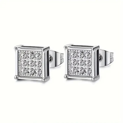 2pcs Stainless Steel Stud Earrings for Men Women Square CZ Mens Earrings Studs Jewelry for Sensitive Ears Fashion Hip Hop Y2K