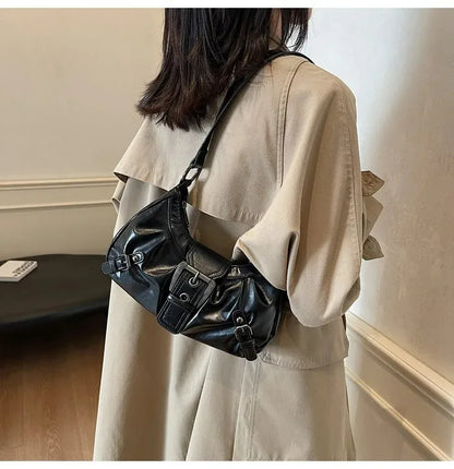 Y2K Retro Pleated Hobo Shoulder Bag for Women Hot Selling Maillard Style Underarm Bag Clutch Handbags for Travel Work Shopping