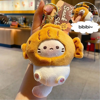 Plush Cocoa Cat Snapper Keychain Snapper Head Set Keychain Exquisite Cute Schoolbag Pendant Japanese Soft Cute Doll Pendant