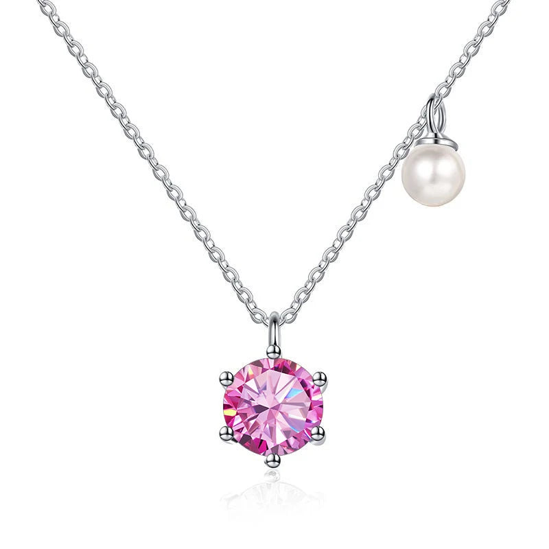 Butterflykiss 0.5/1ct Moissanite Solitaire Necklace For Women Pearl Pendant White Gold Plated S925 Sterling Silver Jewelry Gifts