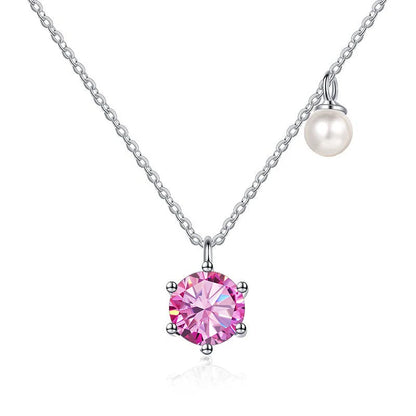 Butterflykiss 0.5/1ct Moissanite Solitaire Necklace For Women Pearl Pendant White Gold Plated S925 Sterling Silver Jewelry Gifts