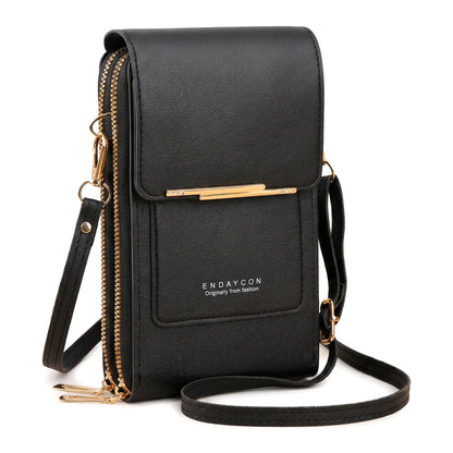 RFID Blocking Touch Screen Cell Phone Bag Women Mini PU Leather Lightweight Card Holder Crossbody Shoulder Bag Adjustable Strap