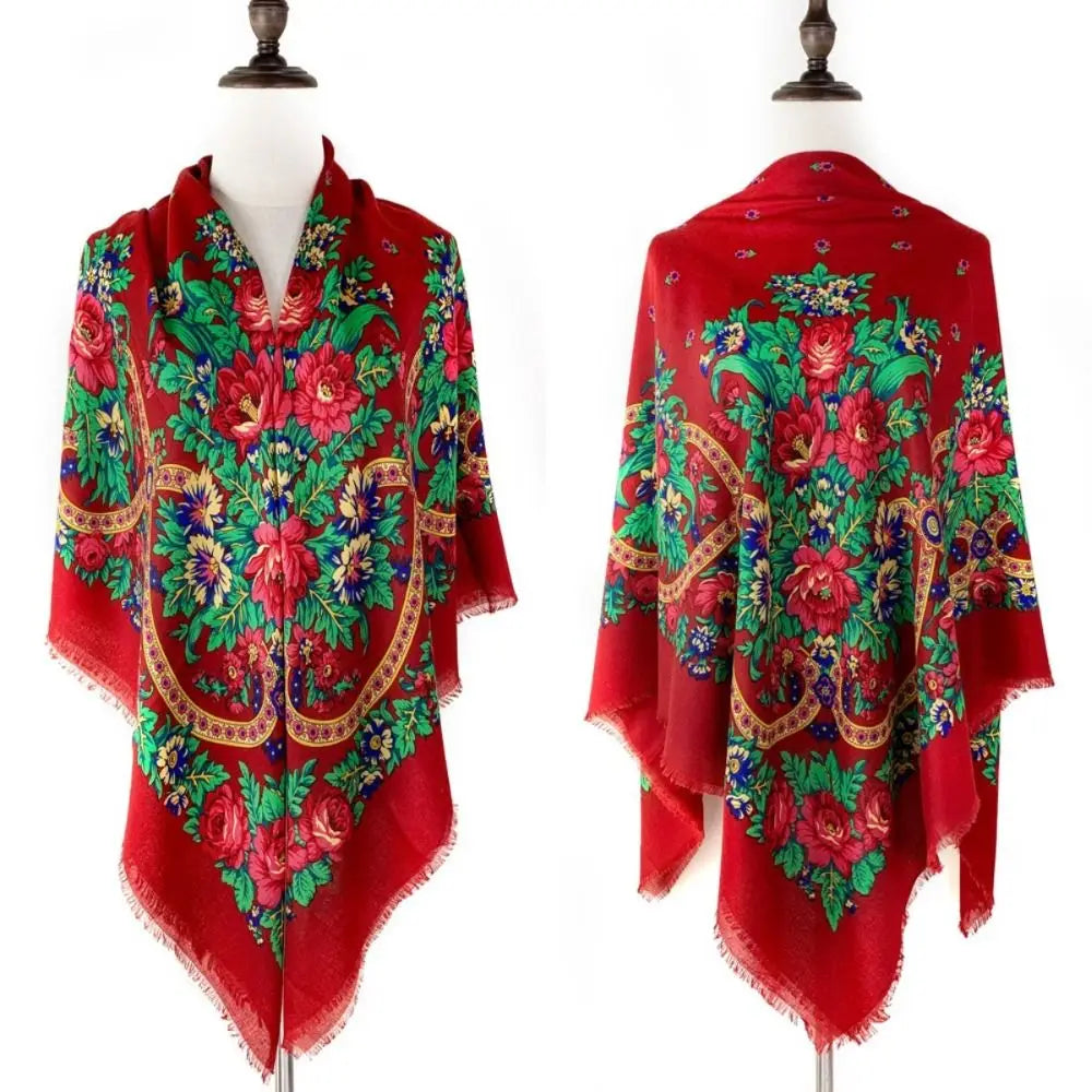 130×130cm Women's Shawl Scarves Thin Luxury Russian National Square Scarf Floral Print Breathable Ethnic Shawl Bandana Summer