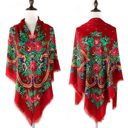 130×130cm Women's Shawl Scarves Thin Luxury Russian National Square Scarf Floral Print Breathable Ethnic Shawl Bandana Summer